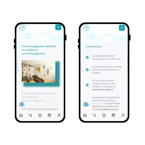 Site multipage d’un cabinet de diagnostic TND affiché sur mobile