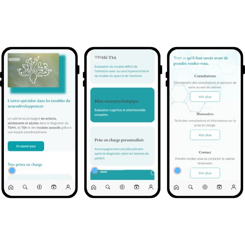 Site multipage d’un cabinet de diagnostic TND affiché sur mobile