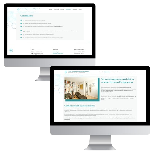 Site multipage d’un cabinet de diagnostic TND affiché sur ordinateur