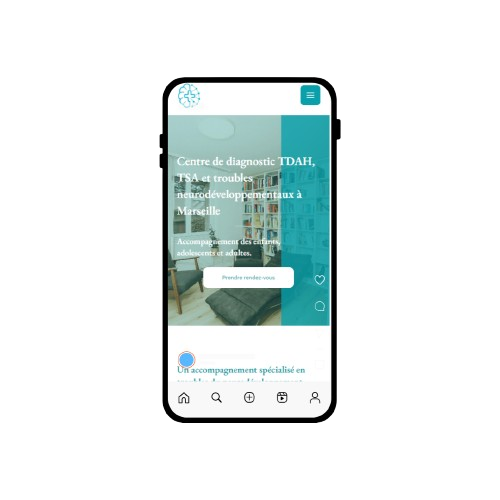Section accueil d’un site one-page de cabinet de diagnostic TND affichée sur mobile
