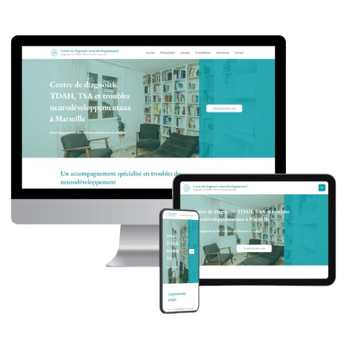 Site one-page du cabinet de diagnostic TND affichée sur différents supports