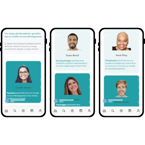 Section équipe d’un site one-page de cabinet de diagnostic TND affichée sur mobile