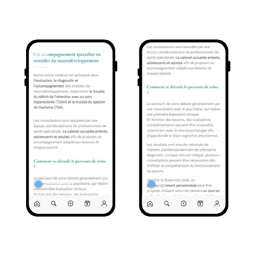 Section présentation d’un site one-page de cabinet de diagnostic TND affichée sur mobile